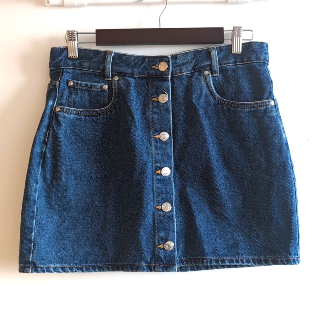 Pull&Bear Dark Blue Denim Button-Front Mini Skirt